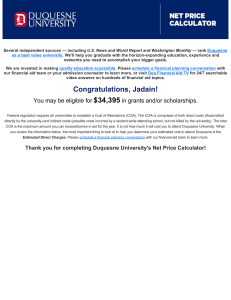 Duquesne University Net Price Calculator Estimate