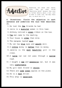Adjective Worksheet: Circle Adjectives & Underline Nouns