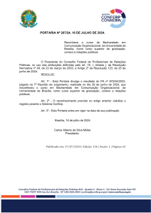Portaria 207/24: Reconhecimento de Bacharelado em Comunica&ccedil;&atilde;o Organizacional pela UnB
