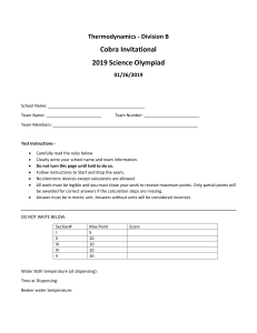Thermodynamics Exam - 2019 Science Olympiad