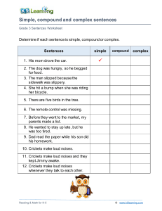 Grade 3 Sentences Worksheet: Simple, Compound, Complex