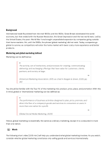 Global Marketing: Definitions and Introduction