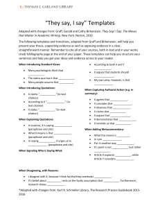 They Say I Say Templates for Academic Writing