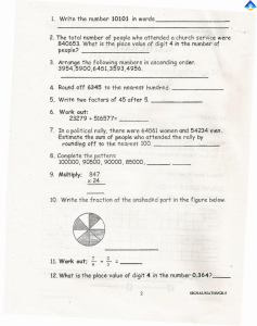 Grade 5 Math Worksheet: Basic Arithmetic Problems