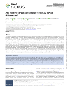 Are Sex/Gender Differences Really Power Differences? Research Report
