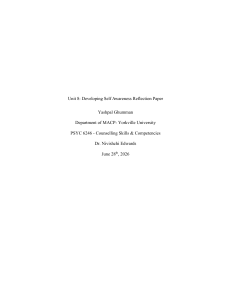 Developing Self Awareness Reflection Paper: Counseling Skills