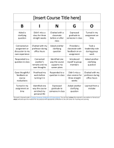Student Engagement Bingo Card for Course Participation