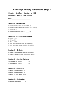 Cambridge Primary Math Stage 3 Unit Test: Numbers to 1000