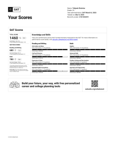 SAT Score Report: Tehjeeb Shahriar (1460 Total)