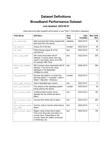 Broadband Performance Dataset Definitions