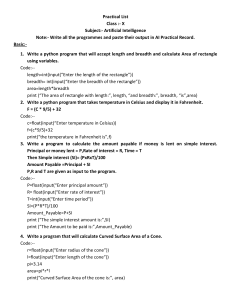 AI Practical List for Class X: Python Programming Exercises