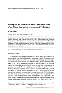 Testing AUC Equality with Destructive Sampling in Pharmacokinetics