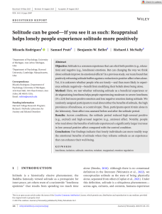 Solitude and Loneliness: Reappraisal Improves Emotional Experience