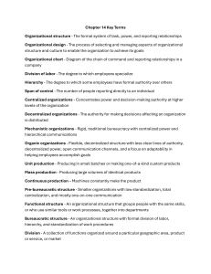 Chapter 14 Key Terms: Organizational Structure & Design