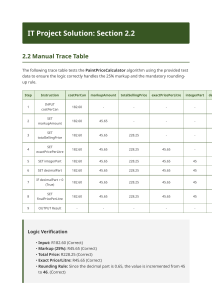 Manual Trace Table for PaintPriceCalculator Algorithm