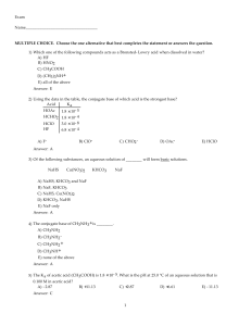 Chemistry Exam: Acids, Bases, and Equilibrium
