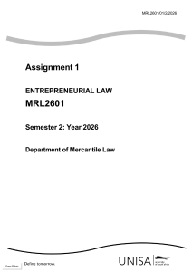 MRL2601 Assignment 1: Entrepreneurial Law (UNISA 2026)