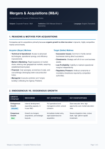 Mergers & Acquisitions (M&A) Course Notes