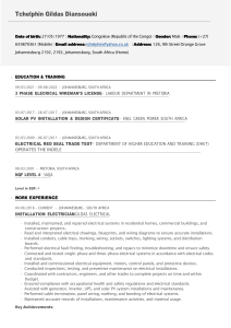 Electrical Installation Electrician Resume - Tchelphin Gildas Diansoueki