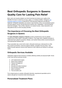 Best Orthopedic Surgeons in Queens: Quality Care for Lasting Pain Relief