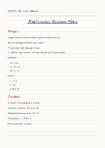Mathematics Revision Notes: Integers, Fractions, Algebra