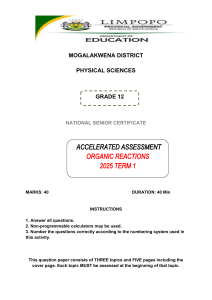 Grade 12 Physical Sciences Organic Reactions Assessment 2025
