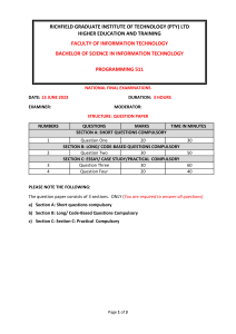 Programming 511 National Final Exam Paper
