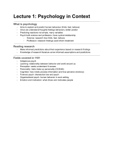 Lecture 1: Psychology in Context - Intro to Psychology