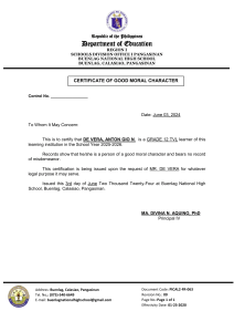Certificate of Good Moral Character - Buenlag National High School