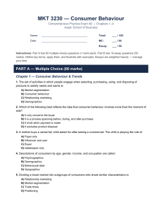 MKT 3230 Consumer Behaviour Practice Exam 2