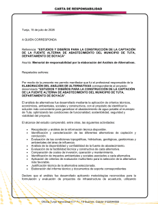 Carta de Responsabilidad: An&aacute;lisis de Alternativas para Proyecto de Agua