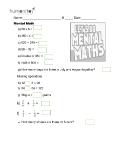 Mental Math Worksheet for Elementary Students