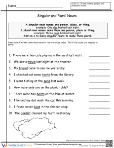 Singular and Plural Nouns Worksheet for 1st Grade