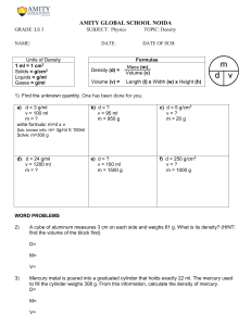 Amity Global School Noida LS 3 Density Worksheet