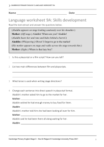 Cambridge Primary English Worksheet 9A: Playscripts
