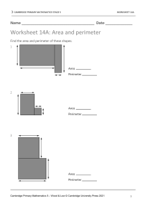 Cambridge Primary Math Worksheet 14A: Area & Perimeter