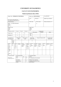 University of Mauritius Strength of Materials Module Specification