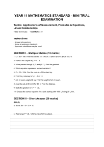 Year 11 Maths Standard Mini Trial Exam