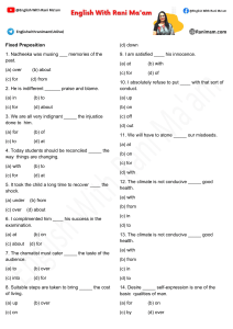 English Grammar Prepositions Worksheet