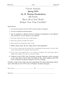 EENG 2610 Final Exam Spring 2026 Circuit Analysis