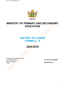 Zimbabwe History Syllabus Forms 5-6 2024-2030
