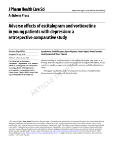 Adverse Effects of Escitalopram vs Vortioxetine in Young Depression Patients