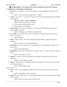 Healthy Living Vocabulary Worksheet