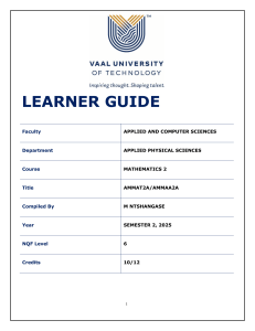 VUT Mathematics 2 Learner Guide AMMAT2A/AMMAA2A Semester 2 2025