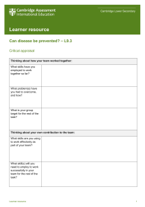 Teamwork Reflection Worksheet: Can Disease Be Prevented?