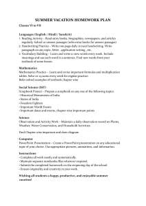 Summer Vacation Homework Plan for Classes VI-VII