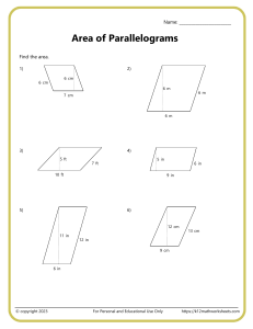 Area of Parallelograms Worksheet