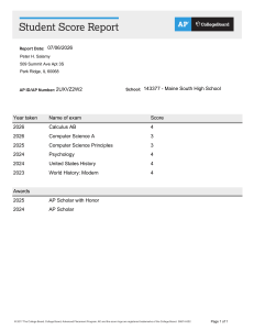 Peter H. Salamy 2026 AP Score Report