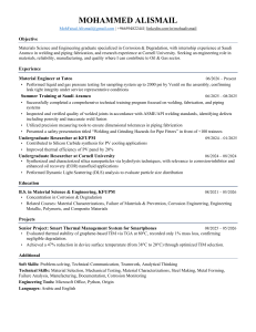 Materials Science Engineer Resume - Corrosion & Degradation