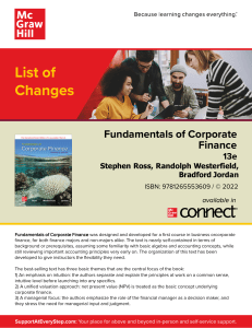 ISE Changes Ross Fundamentals of Corporate Finance 13e